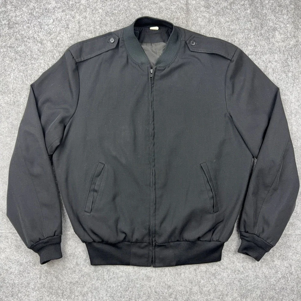 VTG Military Bomber Jacket Mens 46 Long Black Neptune Garment Co Wool Blend USA